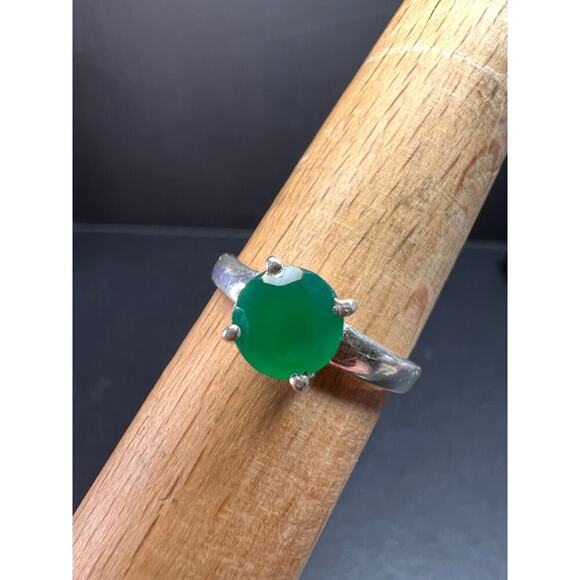 Green onyx sterling silver solitaire ring size 9 - Picture 12 of 15